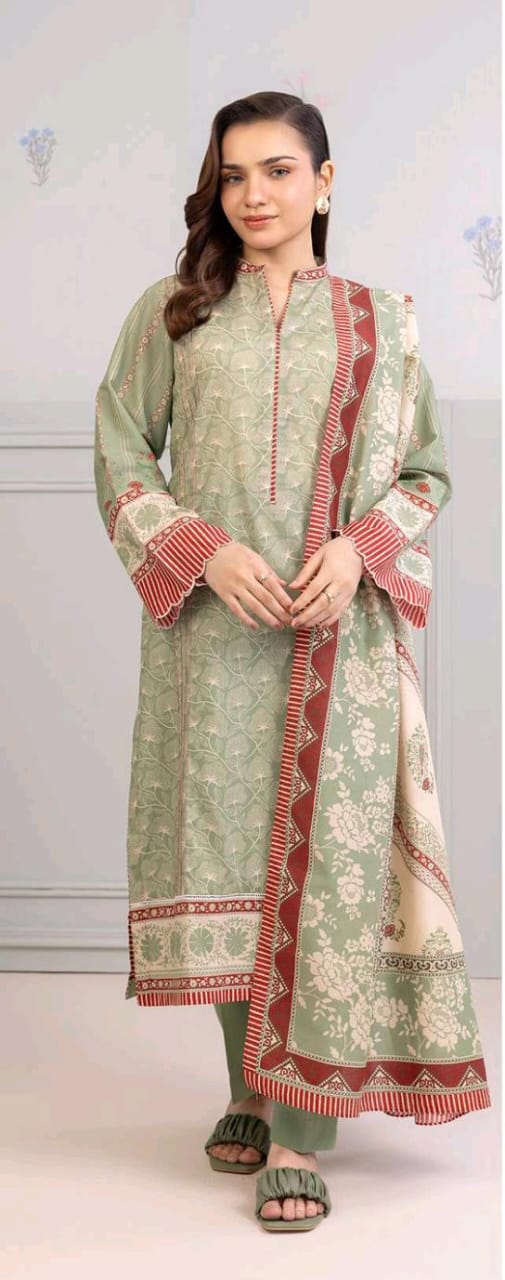Sage Zellbury 3pc Unstitched Lawn Suit – Stylish Pakistani Lawn Outfit 2025