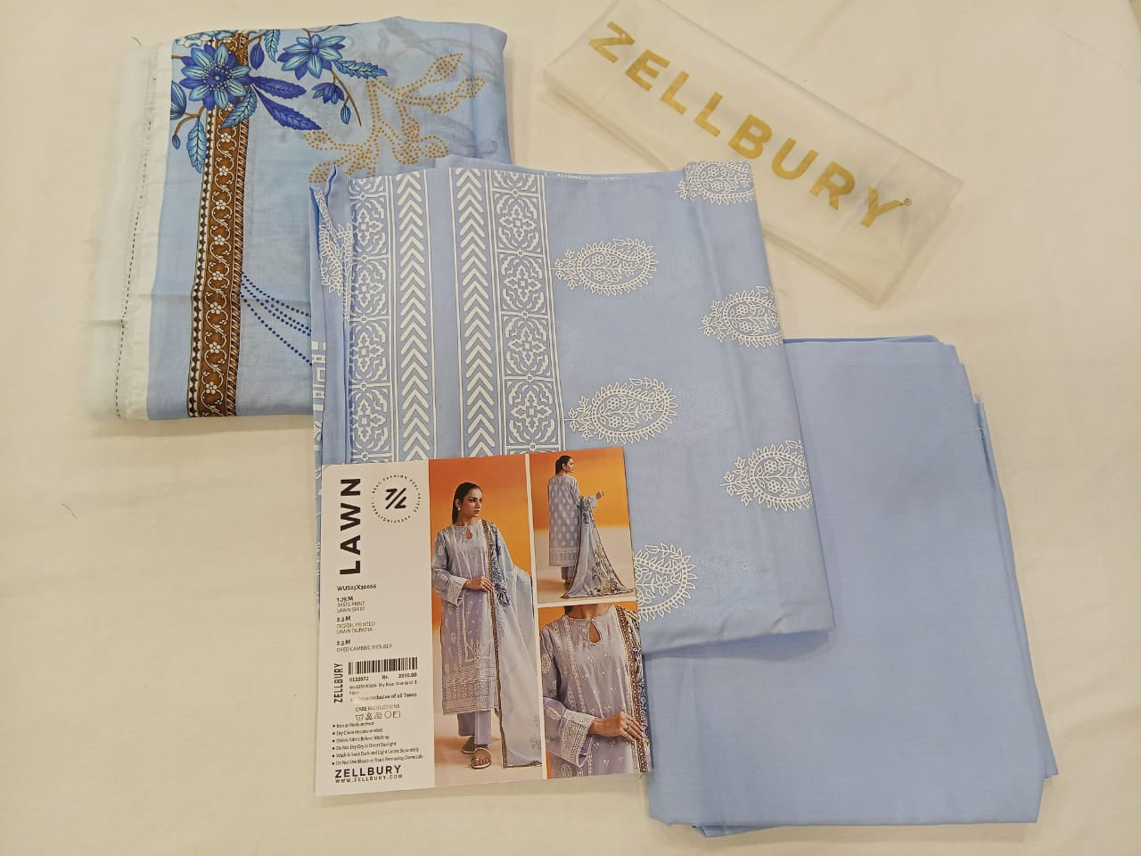 Sky Blue Zellbury 3pc Unstitched Lawn Suit – Stylish Pakistani Lawn Outfit 2025