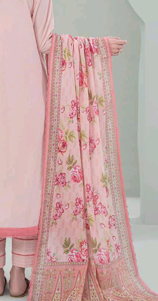 Peach | Zellbury 3pc Unstitched Embroidered Lawn Suit