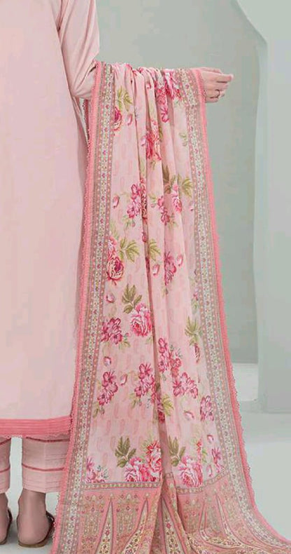 Peach | Zellbury 3pc Unstitched Embroidered Lawn Suit