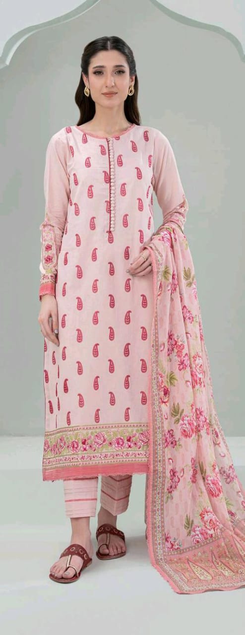 Peach | Zellbury 3pc Unstitched Embroidered Lawn Suit