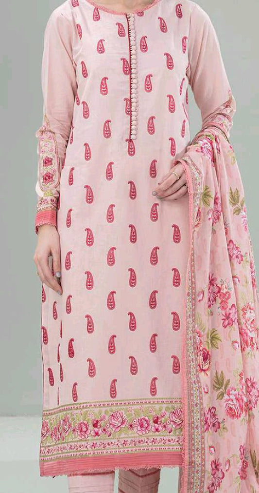 Peach | Zellbury 3pc Unstitched Embroidered Lawn Suit