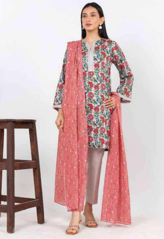 White | Al-Karam 3pc Unstitched Lawn Suit