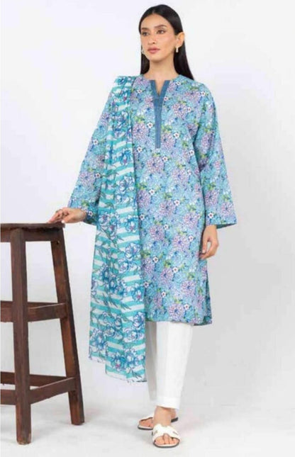 White | Al-Karam 3pc Unstitched Lawn Suit