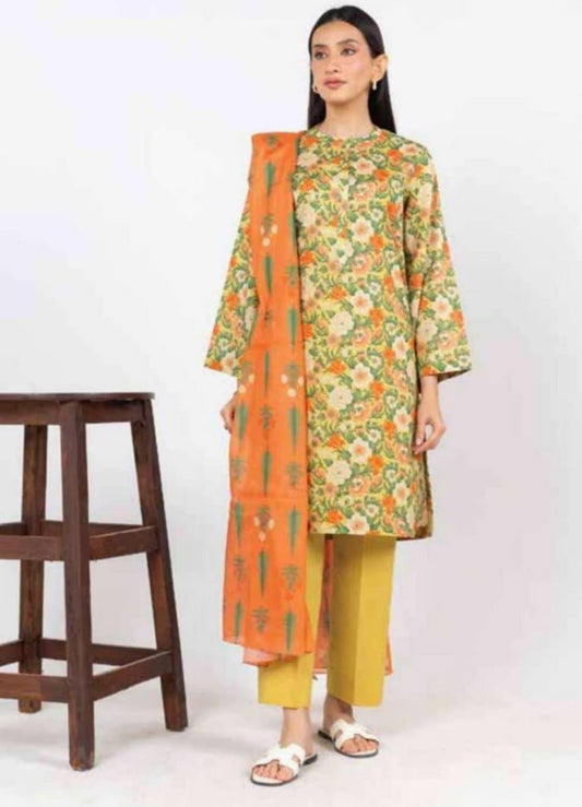 Yellow | Al-Karam 3pc Unstitched Lawn Suit