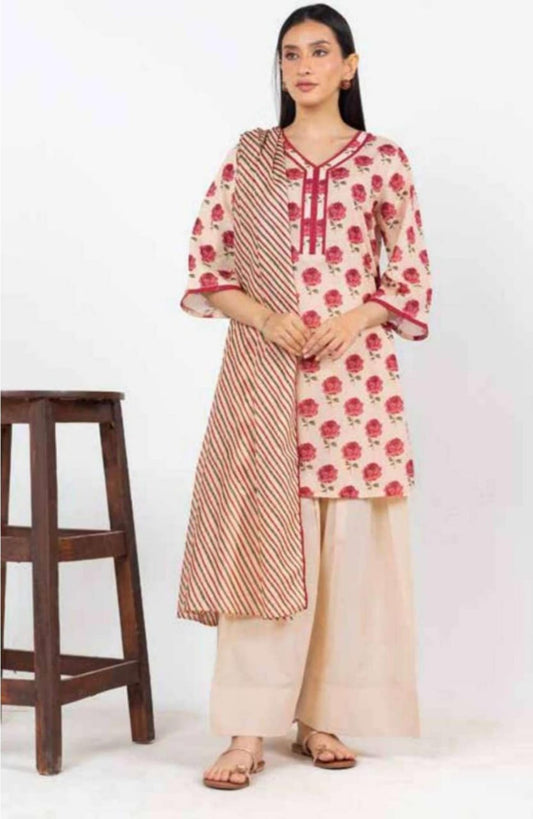 Cream | Al-Karam 3pc Unstitched Lawn Suit