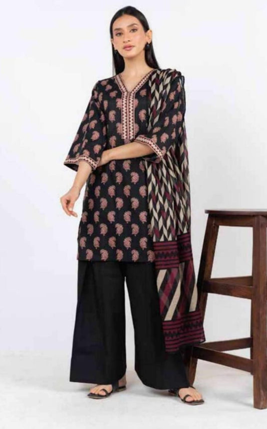 Black | Al-Karam 3pc Unstitched Lawn Suit