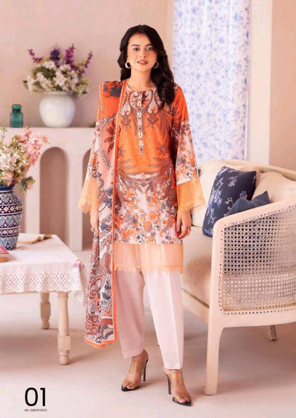 Gull BAHAR 3pc Unstitched Lawn Collection - Orange