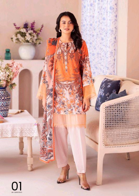Gull BAHAR 3pc Unstitched Lawn Collection - Orange