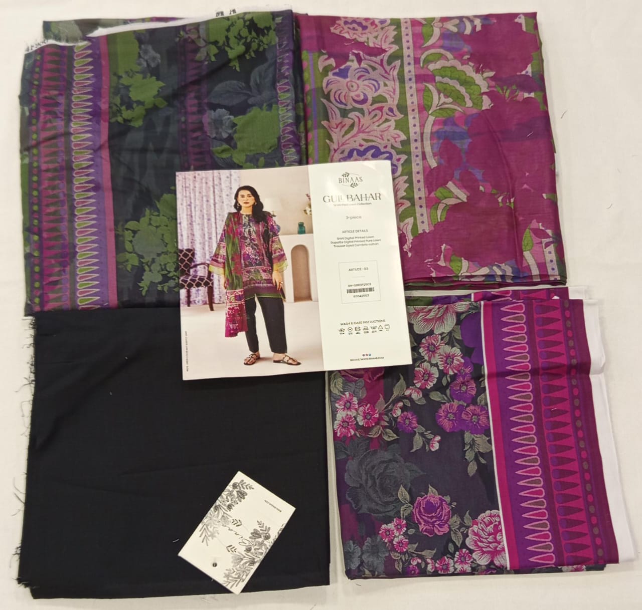Gull BAHAR 3pc Unstitched Lawn Collection - Black