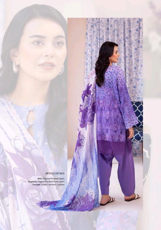 Gull BAHAR 3pc Unstitched Lawn Collection - Purple