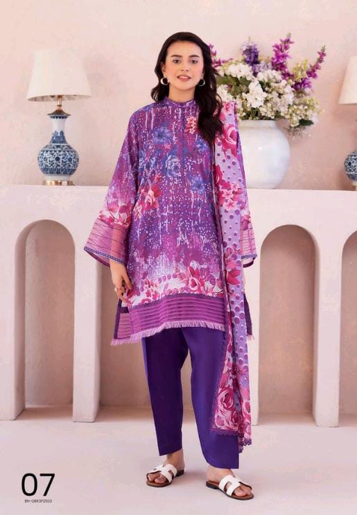 Gull Bahar by Binaas 3pc Unstitched Lawn Collection – Plum Purple