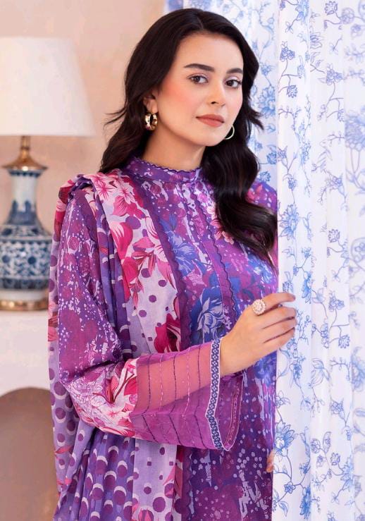 Gull Bahar by Binaas 3pc Unstitched Lawn Collection – Plum Purple