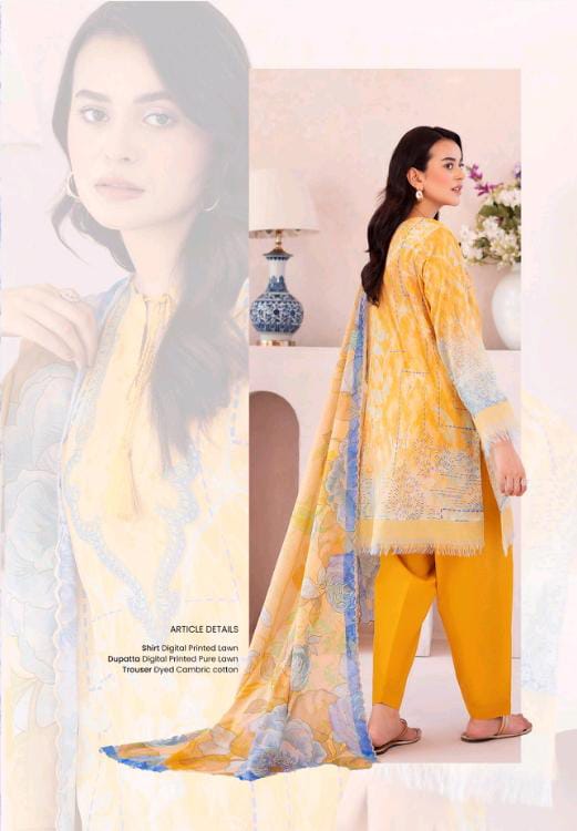 Gull Bahar by Binaas 3pc Unstitched Lawn Collection – Bright Yellow