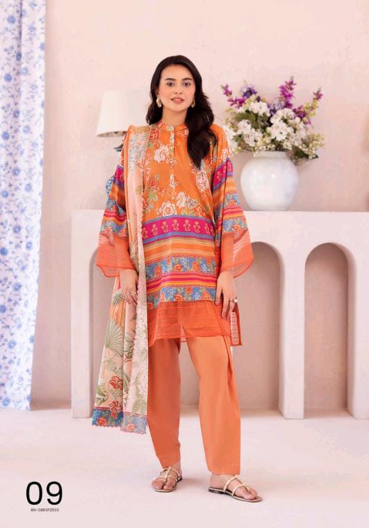 Gull Bahar by Binaas 3pc Unstitched Lawn Collection – Mustard Orange