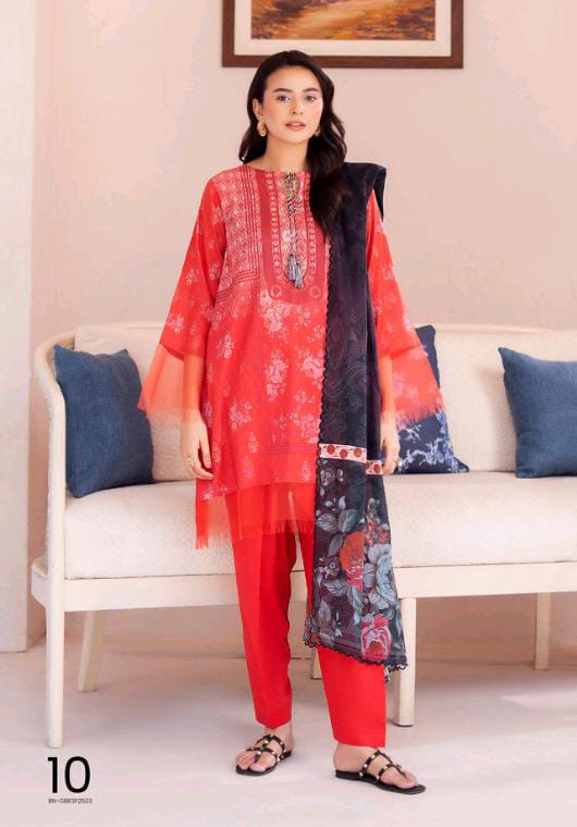 Gull Bahar by Binaas 3pc Unstitched Lawn Collection – Red
