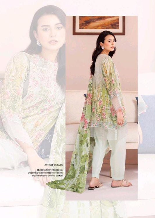 Gull Bahar by Binaas 3pc Unstitched Lawn Collection – Mint Green