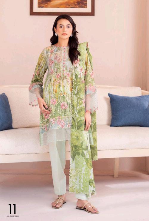 Gull Bahar by Binaas 3pc Unstitched Lawn Collection – Mint Green