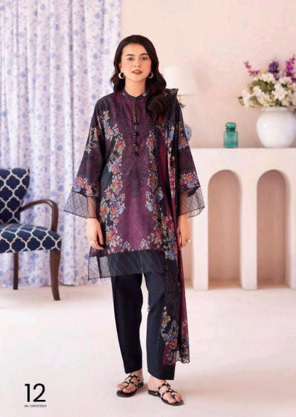 Gull Bahar by Binaas 3pc Unstitched Lawn Collection – Dark Deep Purple