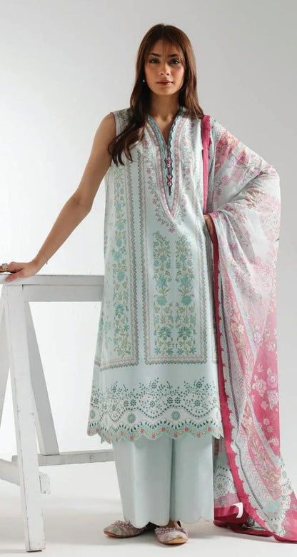 Light Green |Ethnc 3pc Unstitched Doriya Lawn Suit