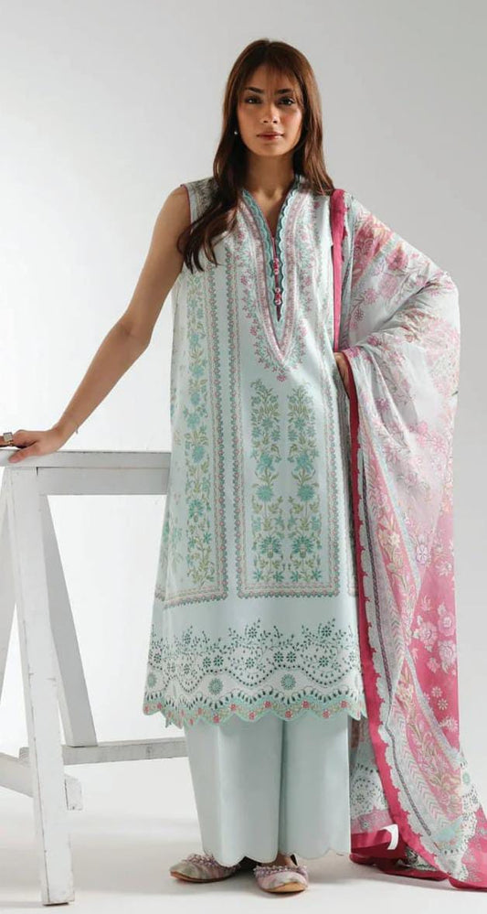 Light Green |Ethnc 3pc Unstitched Doriya Lawn Suit