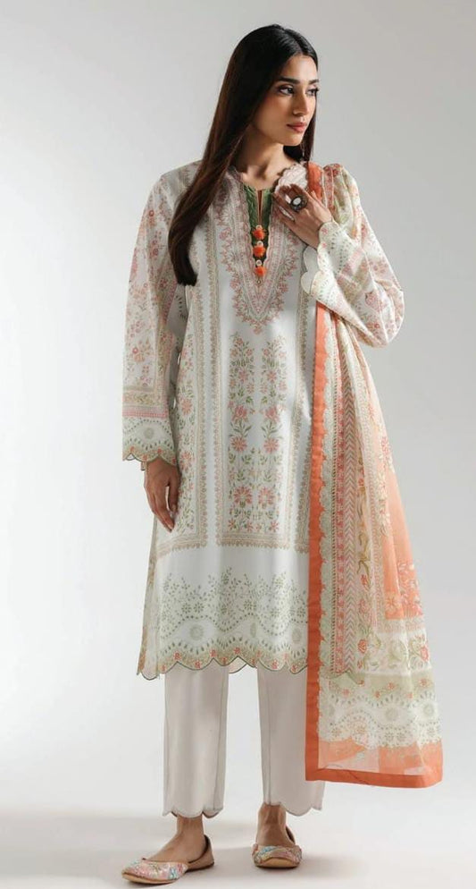 Powder Pink |Ethnc 3pc Unstitched Doriya Lawn Suit