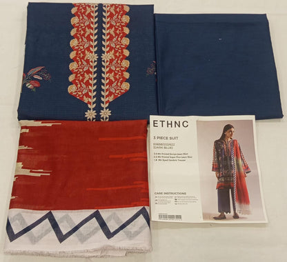 Dark Blue |Ethnc 3pc Unstitched Doriya Lawn Suit