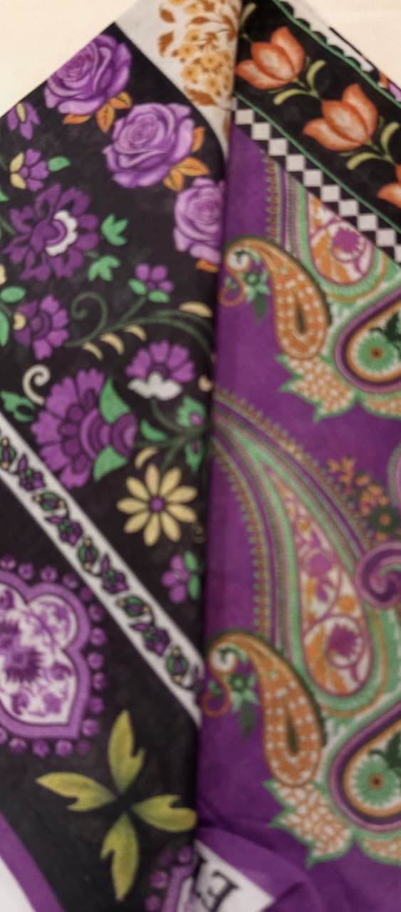 Purple |Ethnc 3pc Unstitched Doriya Lawn Suit