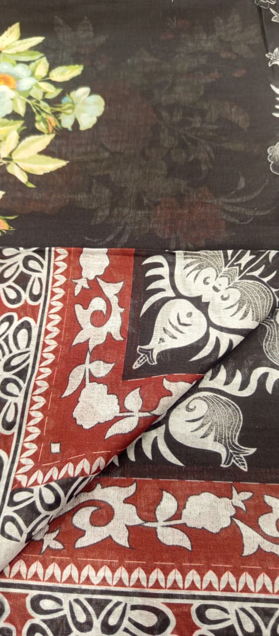 Black |Ethnc 3pc Unstitched Doriya Lawn Suit