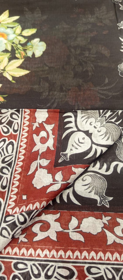 Black |Ethnc 3pc Unstitched Doriya Lawn Suit