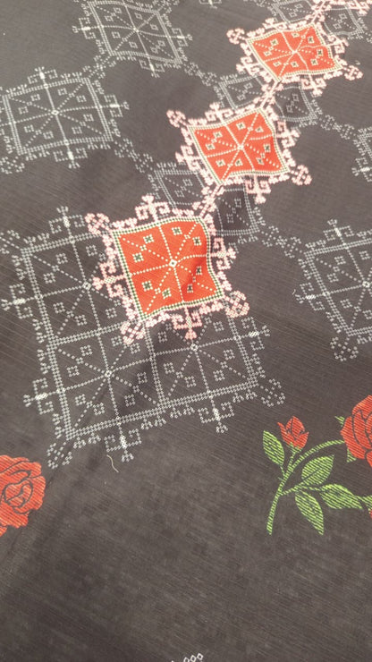 Jet Black |Ethnc 3pc Unstitched Doriya Lawn Suit