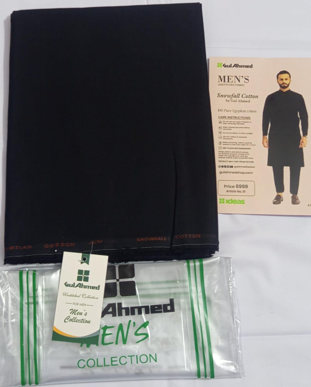 Black | Gul Ahmed Men's Unstitched Soft Cotton