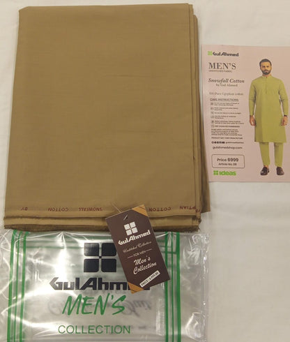 Camel Brown | Gul Ahmed Men's Unstitched Soft Cotton