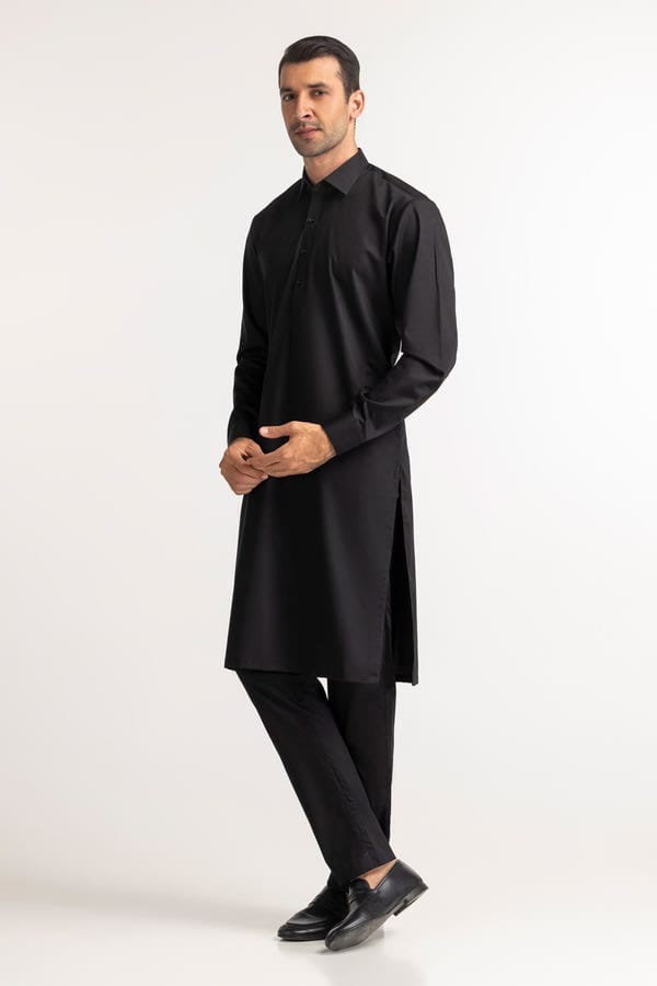 Black | Gul Ahmed Men's Unstitched Soft Cotton