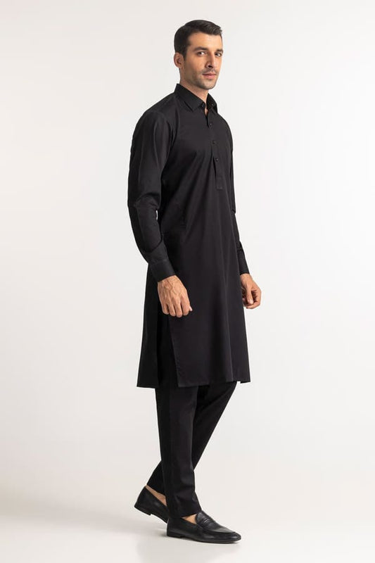 Black | Gul Ahmed Men's Unstitched Soft Cotton