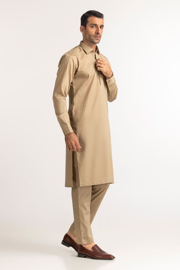 Camel Brown | Gul Ahmed Men's Unstitched Soft Cotton