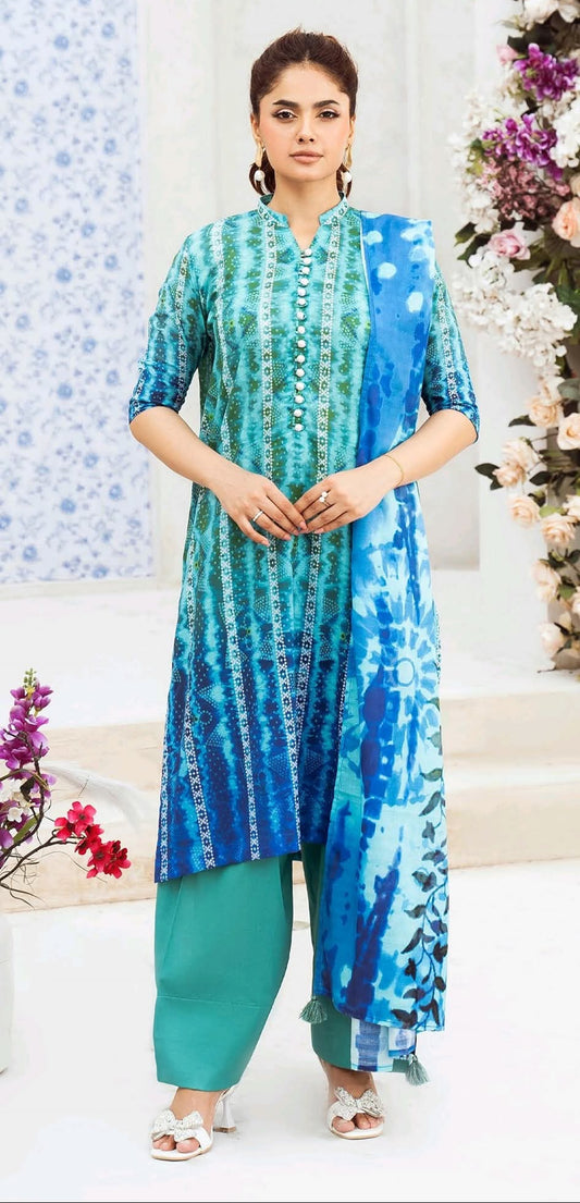 Turquoise Blue | Moonlight by GJ 3pc Unstitched  Lawn Collection