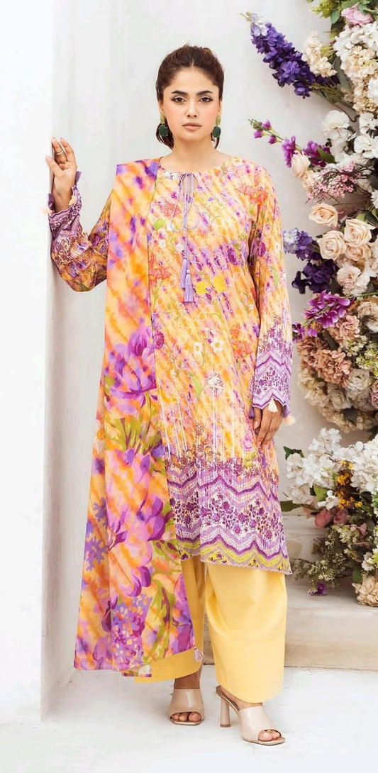 Light Yellow | Moonlight by GJ 3pc Unstitched  Lawn Collection