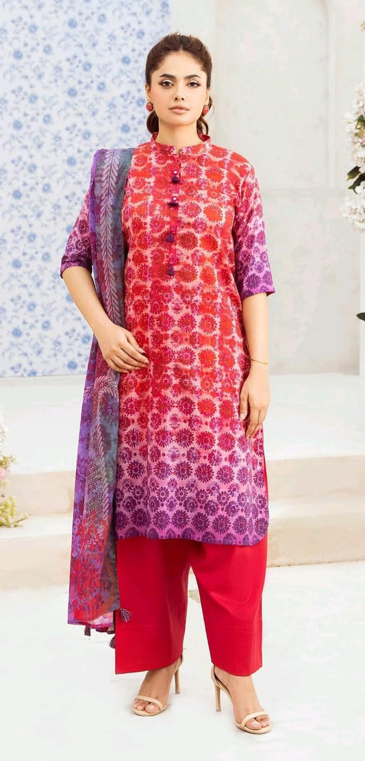 Red | Moonlight by GJ 3pc Unstitched  Lawn Collection