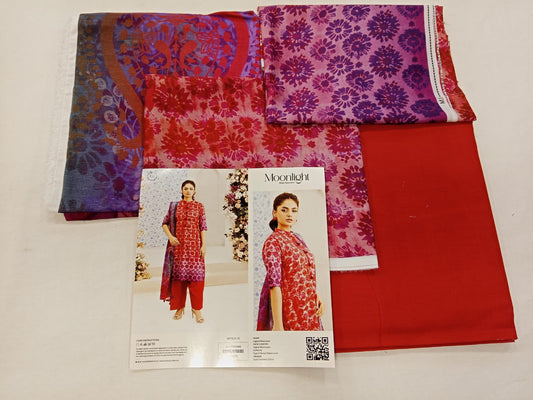 Red | Moonlight by GJ 3pc Unstitched  Lawn Collection