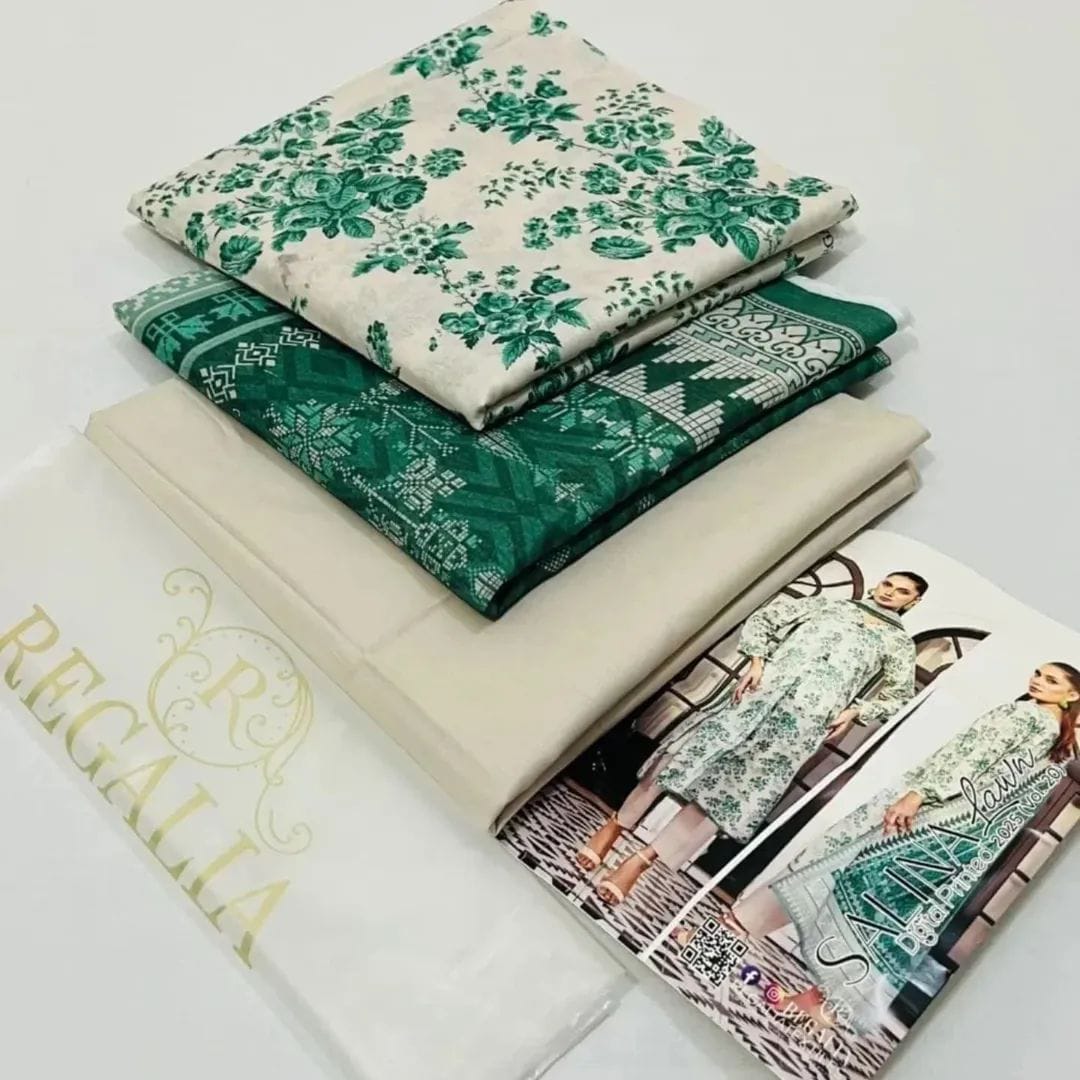 Ash White-Green | Salina 3pc Unstitched Lawn Collection