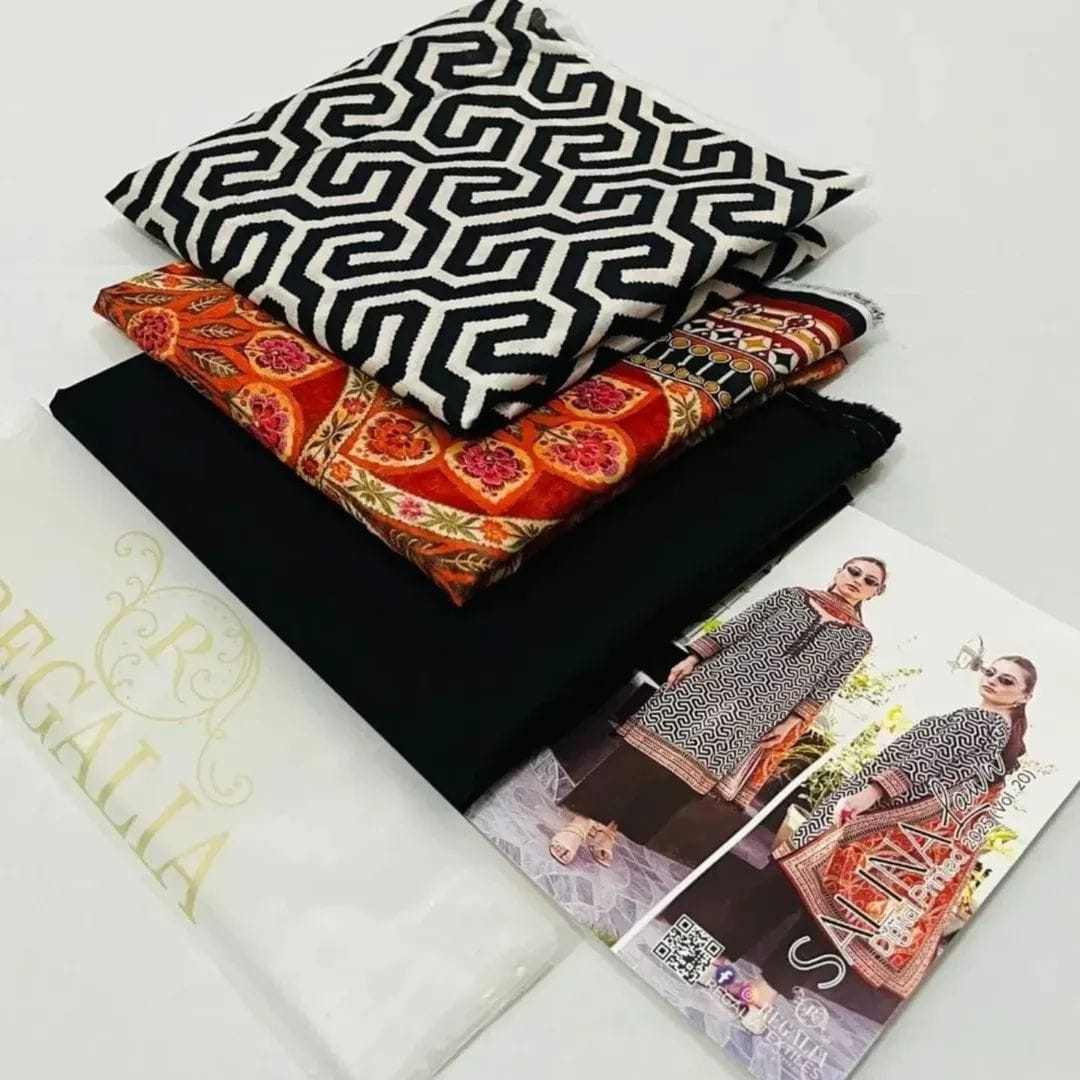 Black | Salina 3pc Unstitched Lawn Collection