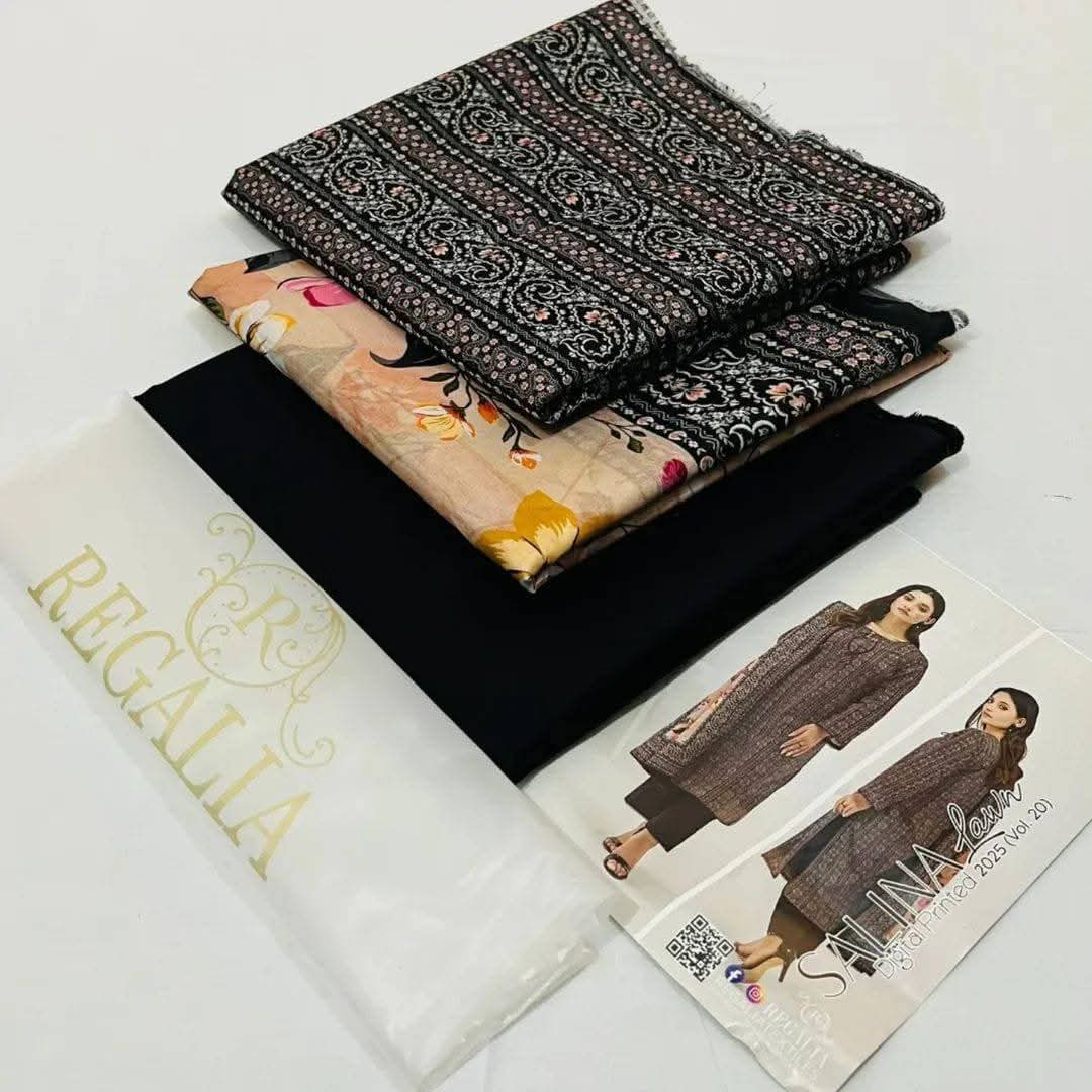 Black | Salina 3pc Unstitched Lawn Collection