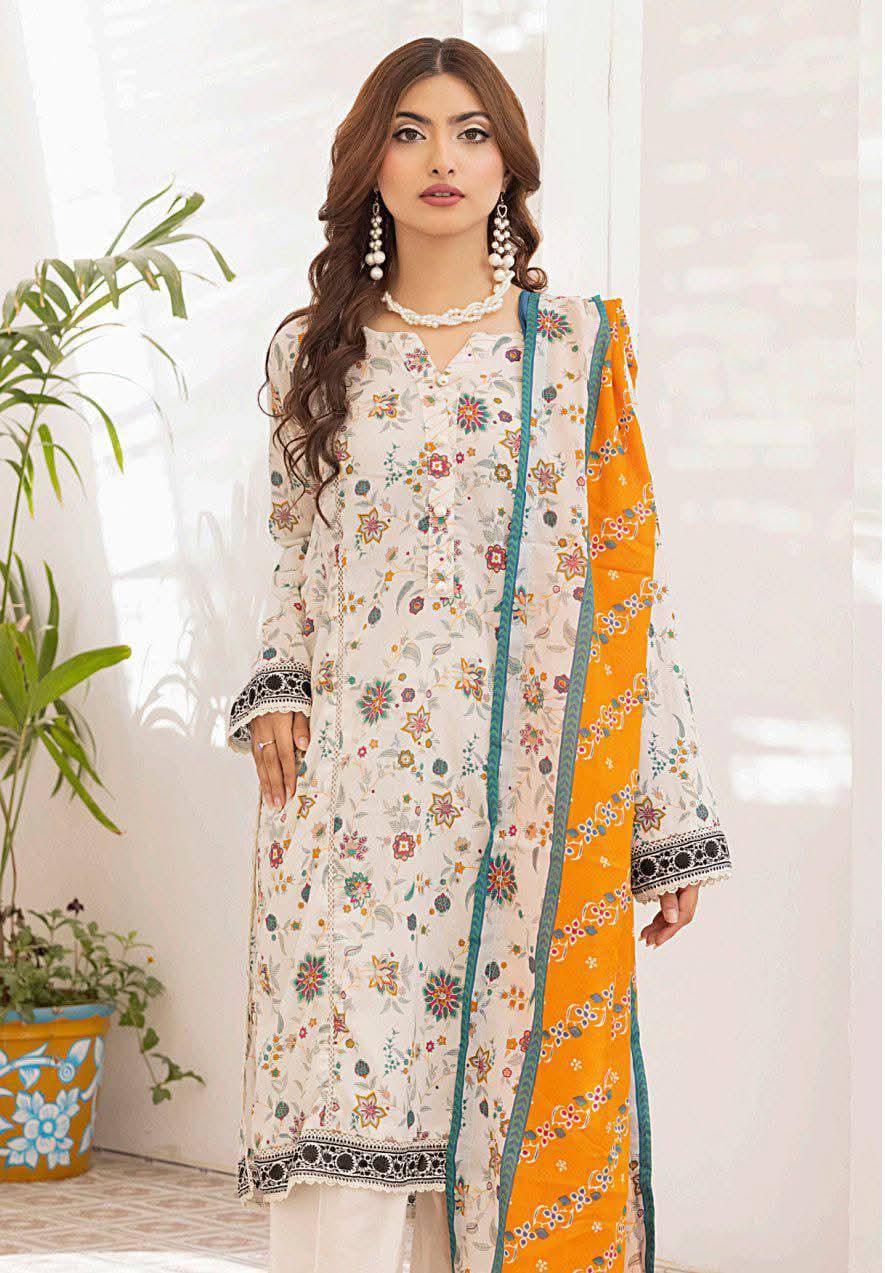 Ash White | Salina 3pc Unstitched Lawn Collection