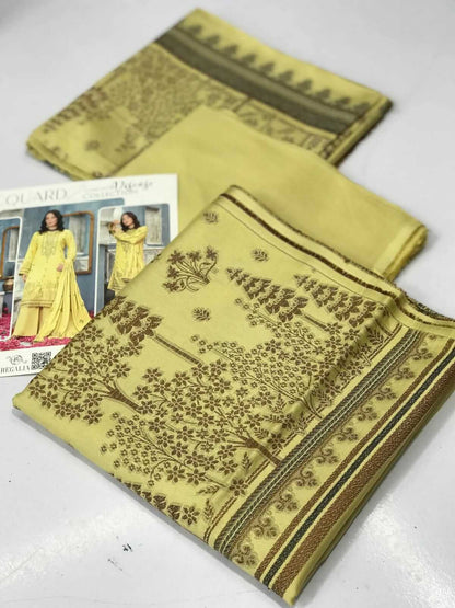 Lemon Yellow | Regalia 3pc Unstitched Jacquard Viscose