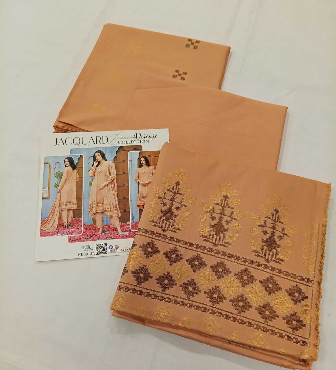 Peach | Regalia 3pc Unstitched Jacquard Viscose
