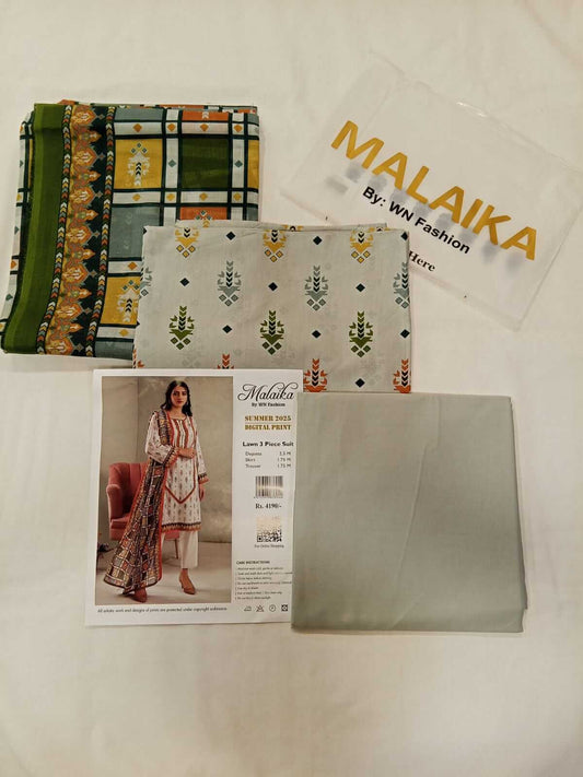Malaika 3pc Unstitched Lawn Collection - Ash Green
