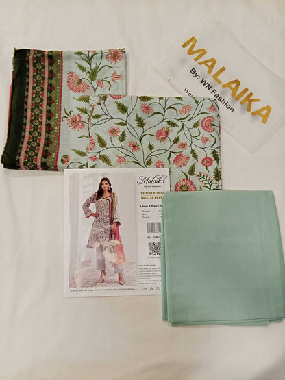 Malaika 3pc Unstitched Lawn Collection - Light Green