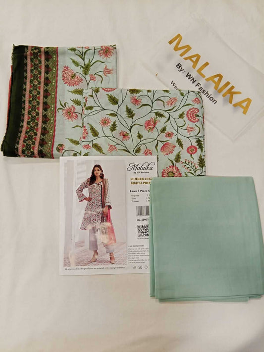 Malaika 3pc Unstitched Lawn Collection - Light Green