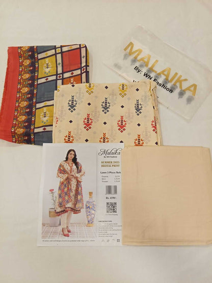 Malaika 3pc Unstitched Lawn Collection - Vanilla